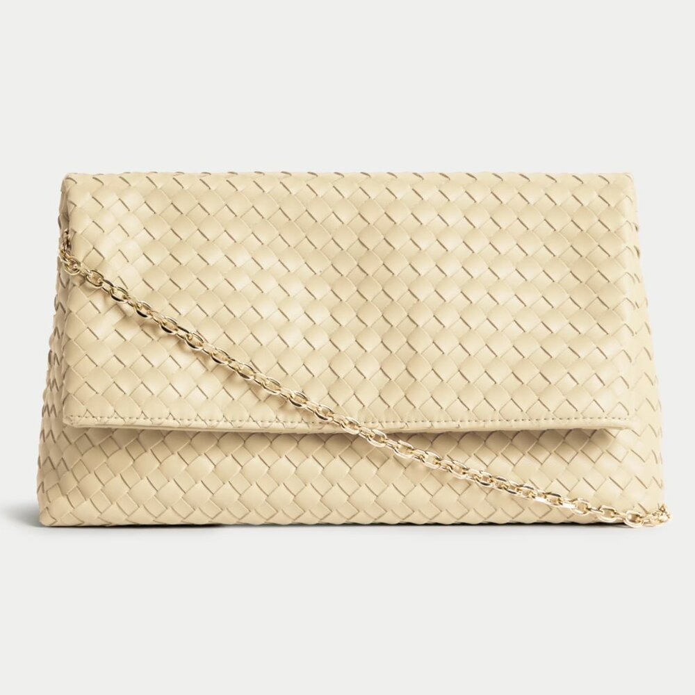 Marks & Spencer Butter Yellow Faux Leather Woven Shoulder / Clutch Bag NWT